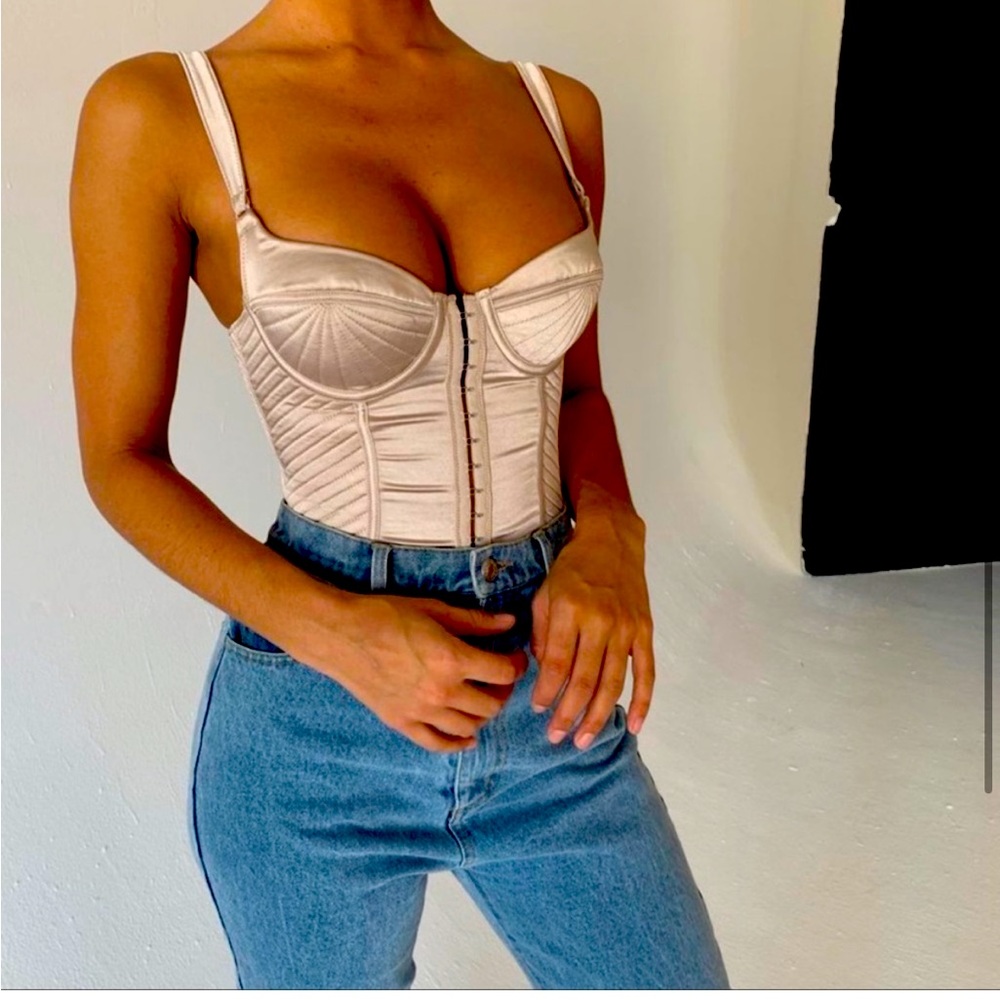 House of CB Sabrine Champagne Quilted Satin Bodysuit